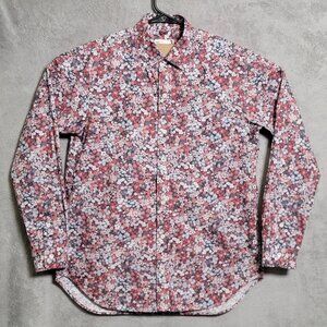 tss Shirt Mens Large Floral Print Pink Red Blue Button Down Made in Japan Cotton